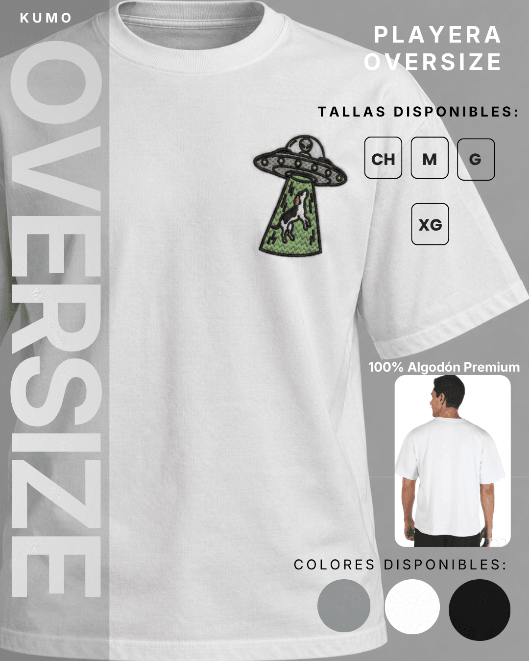 Playera oversize con estampado de OVNI y perro